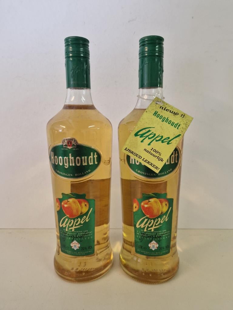 2x vintage Hooghoudt appellikeur fles 1 liter, Verzamelen, Ophalen