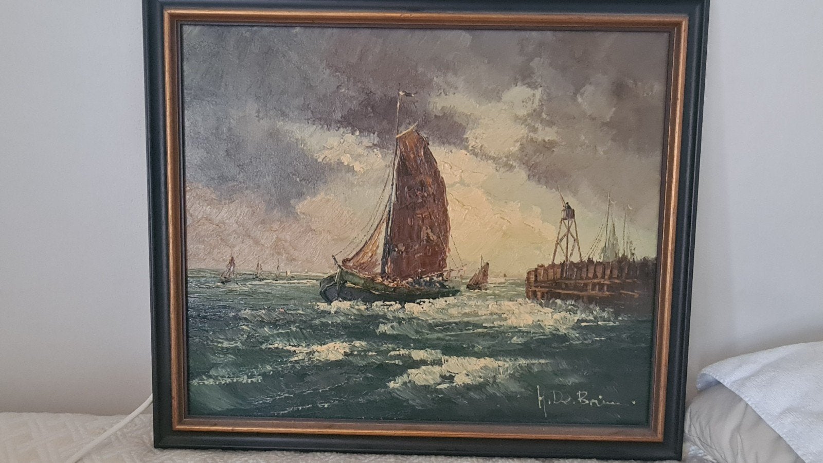 Maritiem Olieverfschilderij van H. De Bruin, Antiek en Kunst, Kunst | Schilderijen | Klassiek, Ophalen, Ingelijst, Maritiem / water