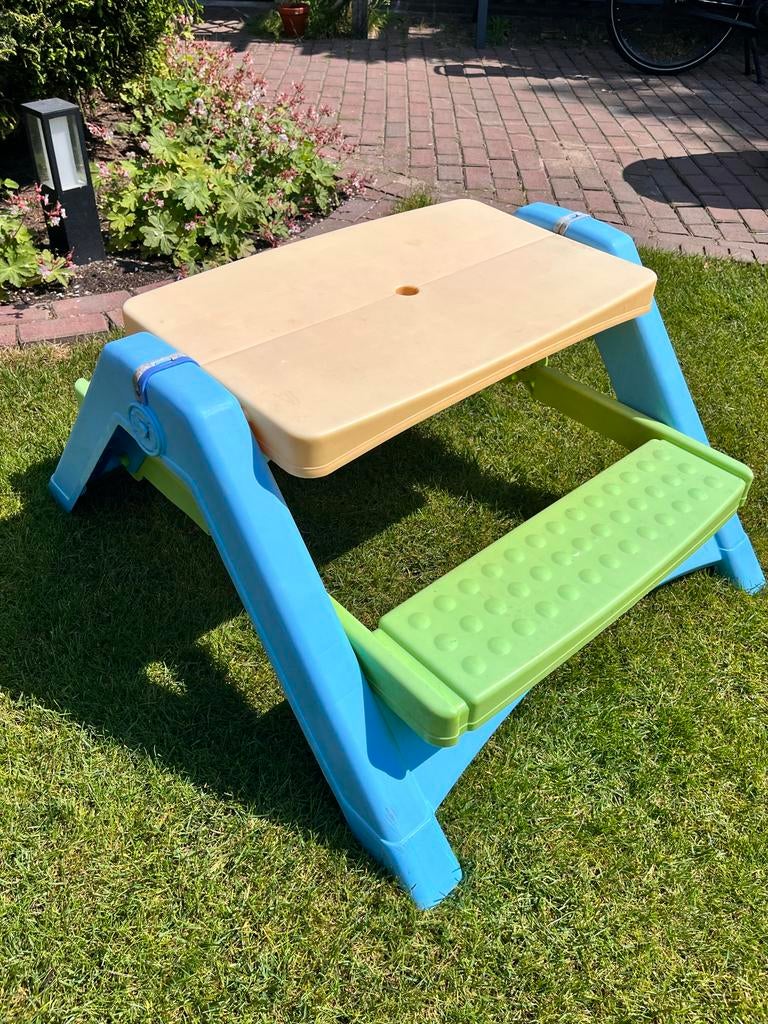 Kinder picknicktafel met bankjes - 63 cm breed, Tuin en Terras, Picknicktafels, Ophalen, Overige materialen, Gebruikt, Rechthoekig