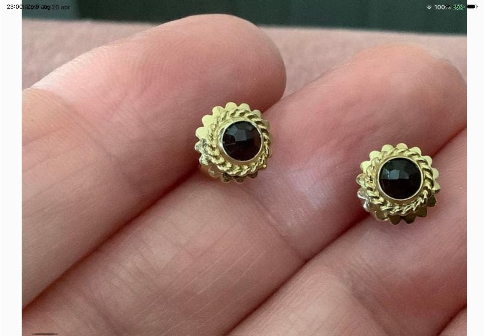 Prachtige antieke Gouden oorbellen edelsteen Granaat, 14 kar, Sieraden, Tassen en Uiterlijk, Verzenden, Zo goed als nieuw, Met edelsteen