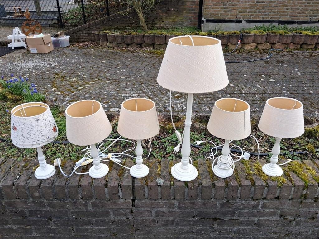 Set van 6 tafellampen met crèmekleurige kappen, Ophalen, Gebruikt, Klassiek, Landelijk