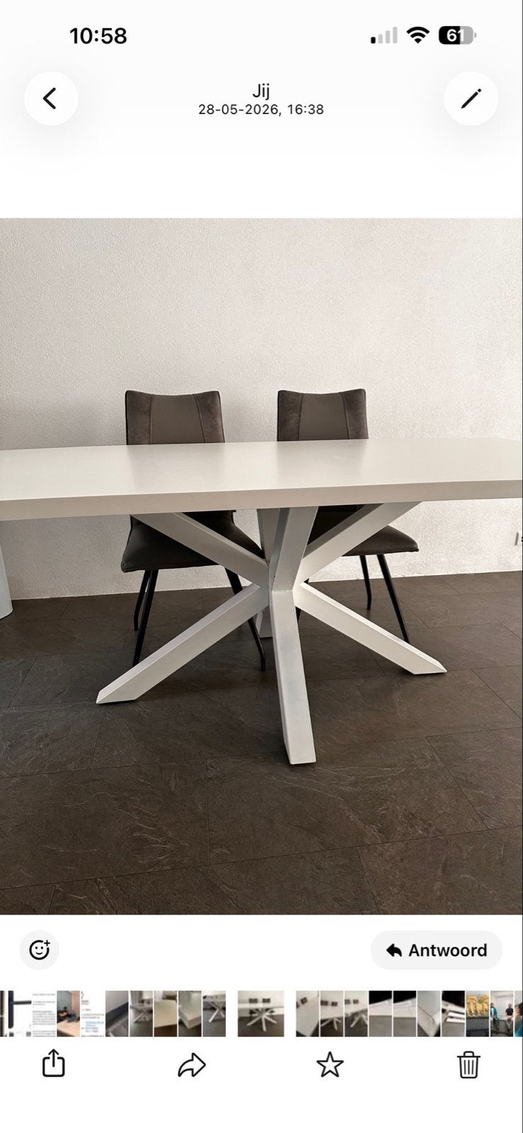 Witte spinpoot eettafel en salontafel - Zo goed als nieuw, Ophalen, 100 tot 150 cm, 200 cm of meer, Rechthoekig