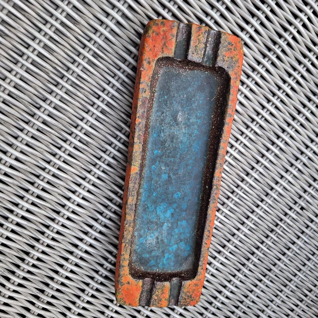 Vintage keramische asbak, oranje en blauw, Ophalen of Verzenden