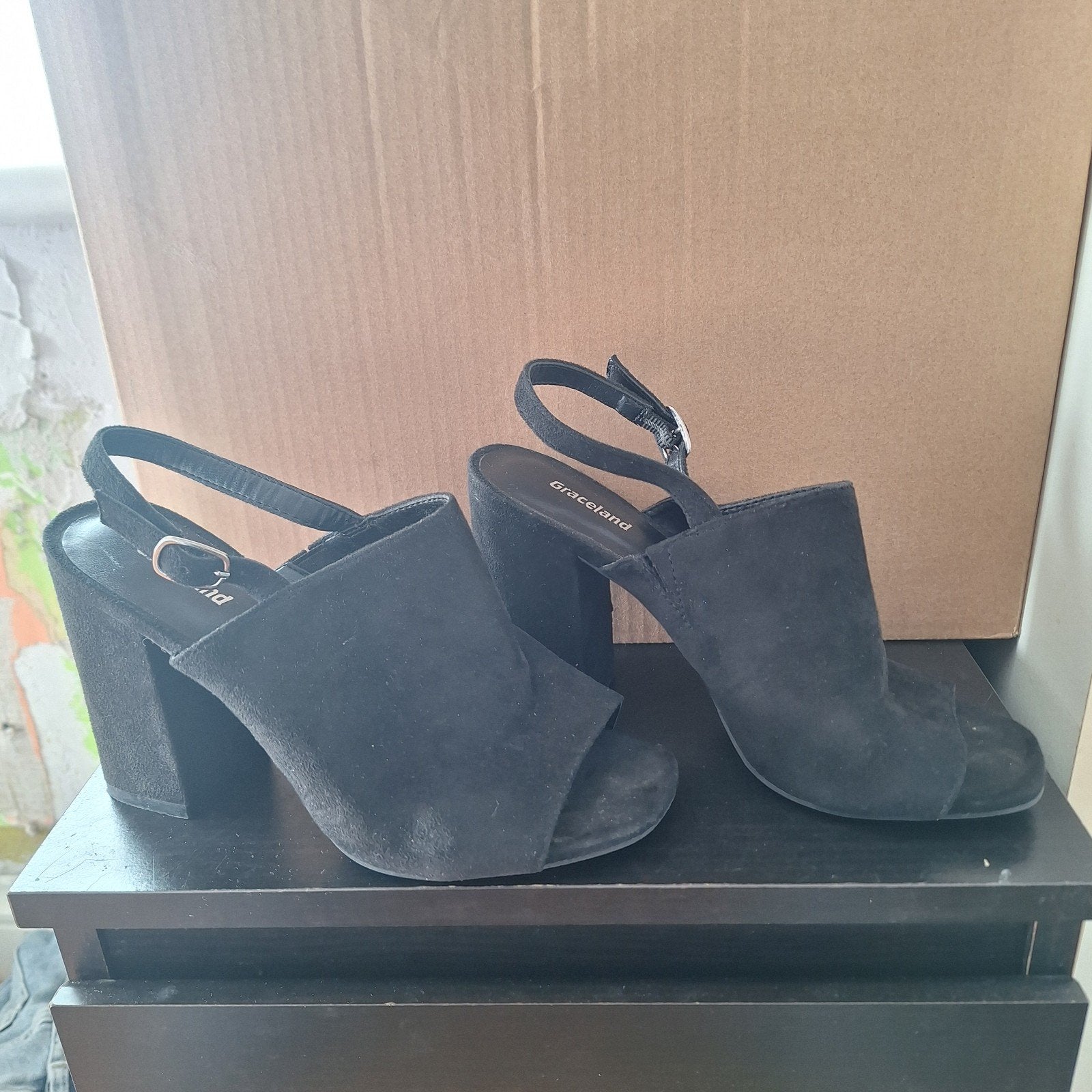 Graceland Zwarte Open Peep-Toe Hakken Maat 37, Ophalen, Pumps, Zwart, Graceland