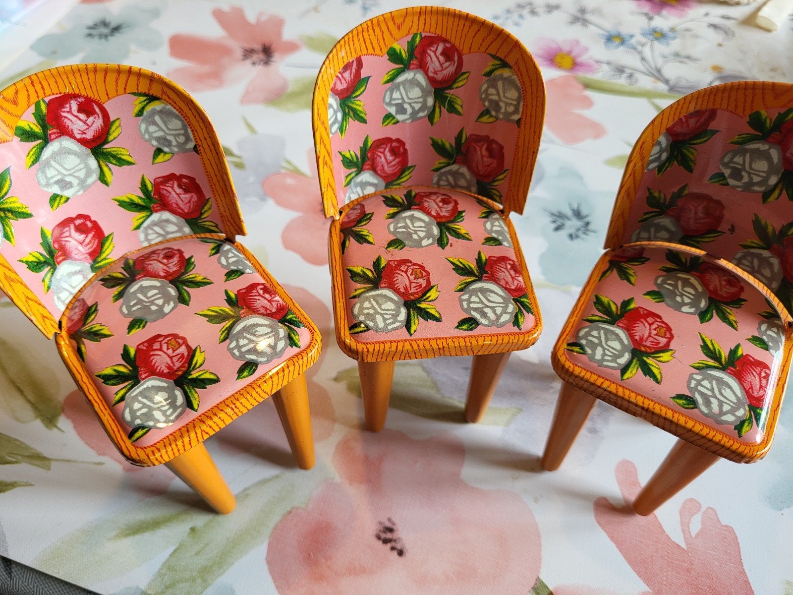 3 prachtig blikken stoeltjes jaren '50, Verzenden, Gebruikt, Poppenhuis