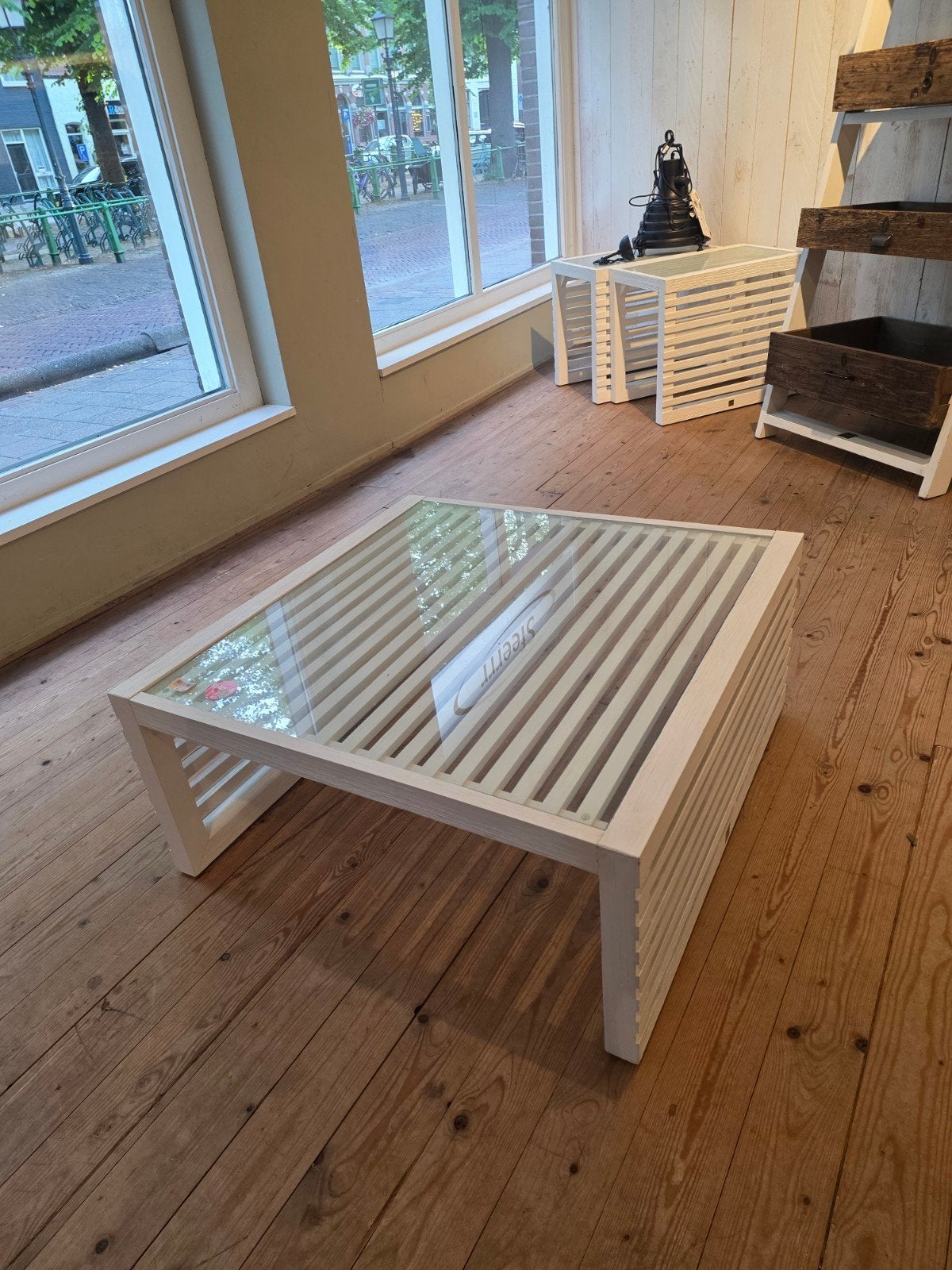 Riviera Maison Divers Cove Koffietafel 90x90 met glasplaat, Ophalen, 50 tot 100 cm, Vierkant, 50 tot 100 cm