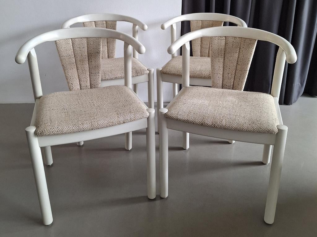 vintage Deens design Uldum eetkamer-stoelen houten armstoel, Ophalen, Wit, Vier, Stof