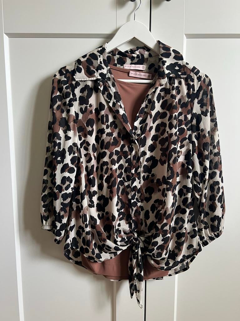 Studio Anneloes set: blouse met leopard print en top, Bruin, Nieuw, Ophalen of Verzenden, Lange mouw