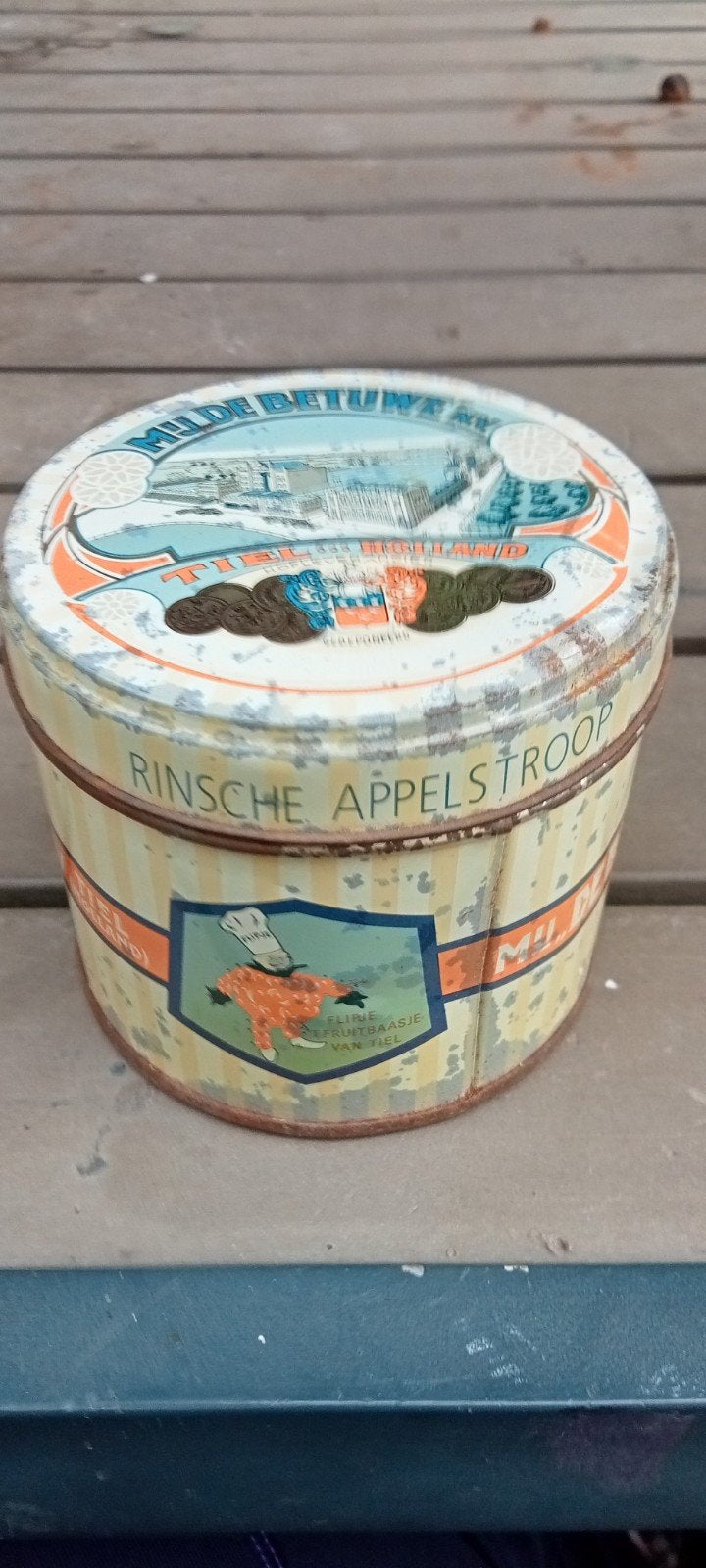 Vintage blikje appelstroop - Mijdrecht Betuwe Werk Tiel, Verzamelen, Blikken, Ophalen of Verzenden, Gebruikt, Overige, Overige merken