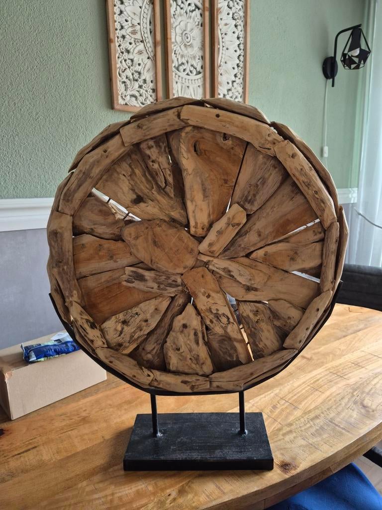 Uniek Teak Houten Ornament - Rond, Ø 60 cm, H 73 cm, Ophalen of Verzenden