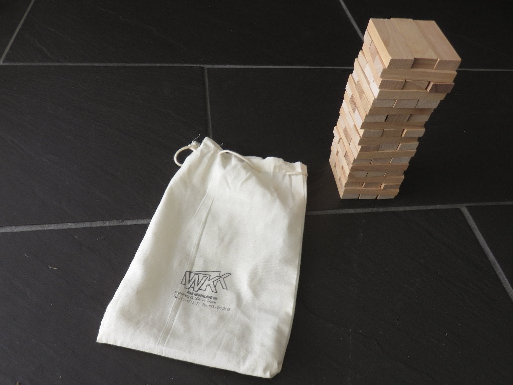 Houten stapeltoren, behendigheidsspel als Jenga in zakje, Ophalen of Verzenden, Zo goed als nieuw