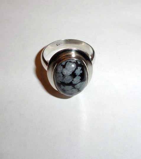 Ring zilver 925 Sneeuwvlok Obsidiaan edelsteen, 19 tot 20, Nieuw, Ophalen of Verzenden, Met edelsteen