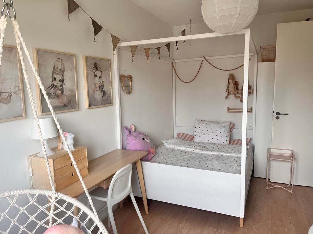Hemelbed / Tienerbed Twijfelaar 140x190 cm, Huis en Inrichting, Slaapkamer | Bedden, Ophalen, Gebruikt, Wit, Twijfelaar