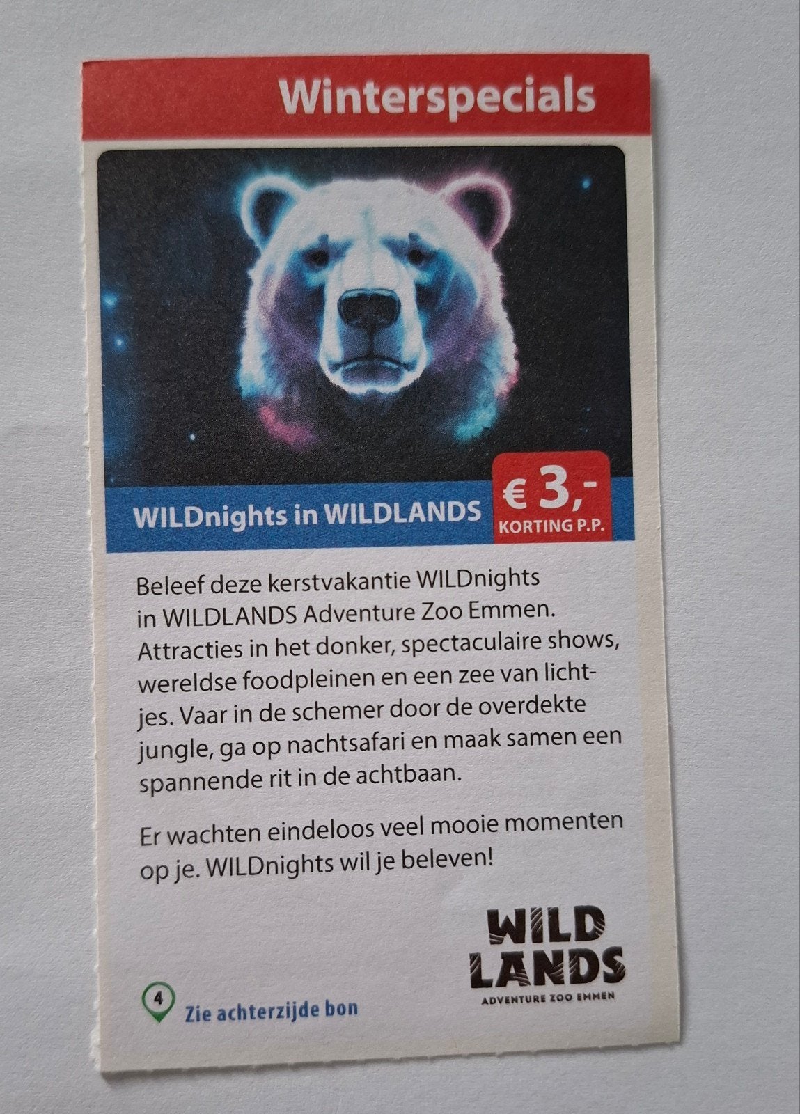 Kortingsbon WILDnights in Wildlands 3 euro korting p.p., Tickets en Kaartjes, Drie personen of meer, Kortingsbon, Overige typen