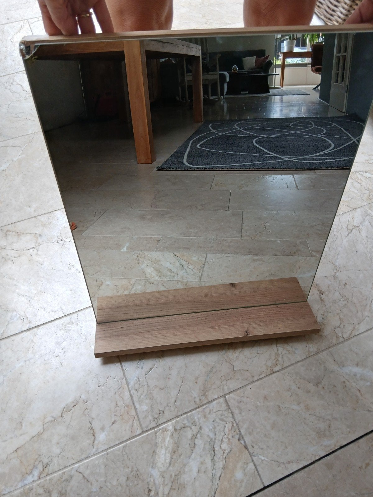 Spiegel met houten plankje, Huis en Inrichting, Ophalen, Rechthoekig, 100 tot 150 cm