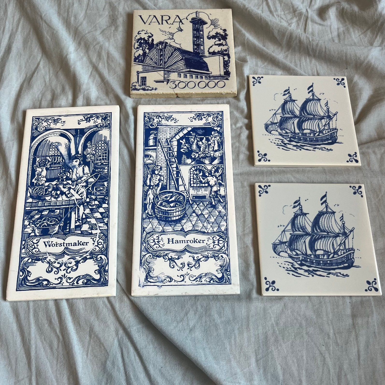 Lot van 5 Vintage Delfts Blauwe Tegels - Sphinx & VARA, Verzenden