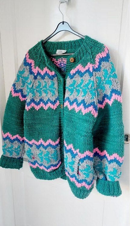wollen Matisab dames vest size L handmade Ecuador, Maat 42/44 (L), Gedragen, Groen, Matisab