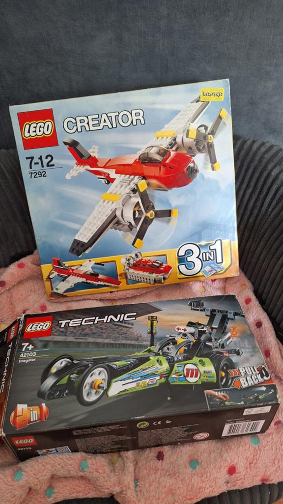 LEGO Creator Propeller Vliegtuig 7292 & Technic Dragster 421, Gebruikt, Lego, Ophalen of Verzenden, Meerdere sets