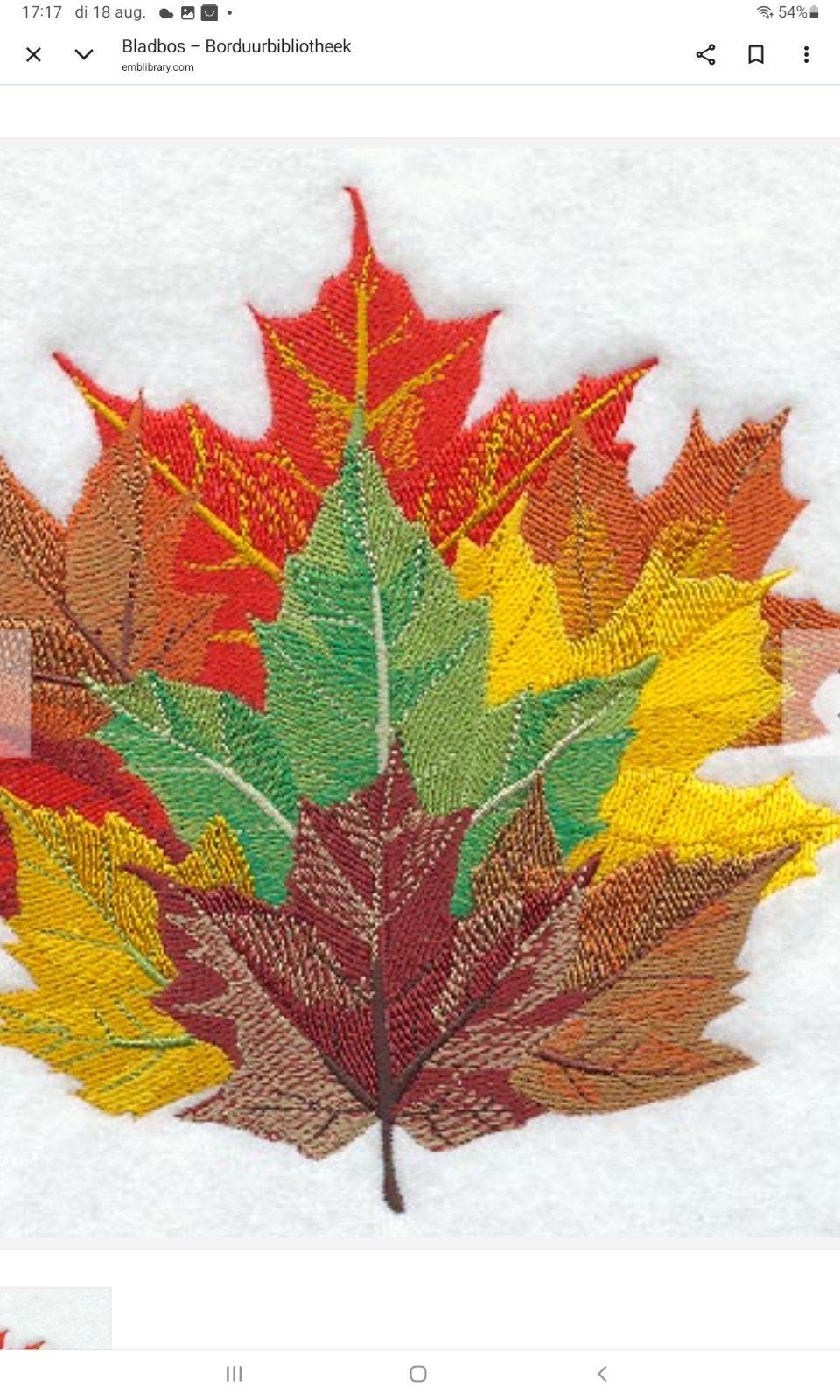 Geborduurde herfstbladeren op stof (15x15cm), Hobby en Vrije tijd, Stoffen en Lappen, Ophalen of Verzenden, Nieuw