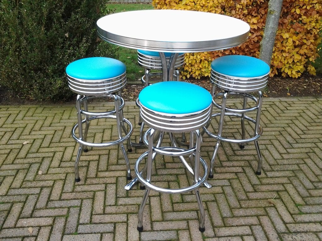4 Amerikaanse barkrukken bar tafel Bel Air sixties fifties, Ophalen, 60 tot 90 cm, Met voetsteun, Zo goed als nieuw