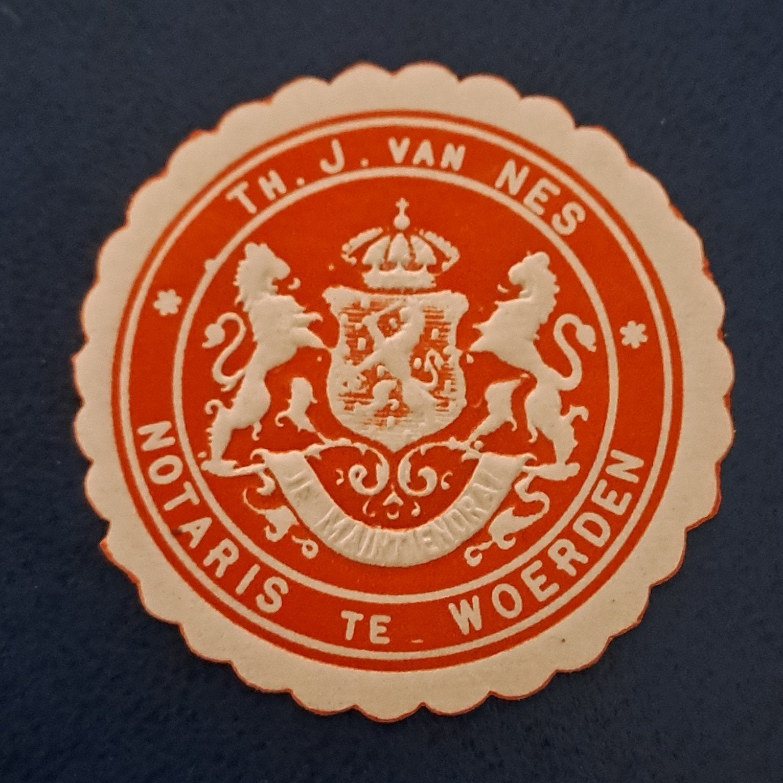 Sluitzegel Notaris Th. J. van Nes Woerden, Ophalen of Verzenden