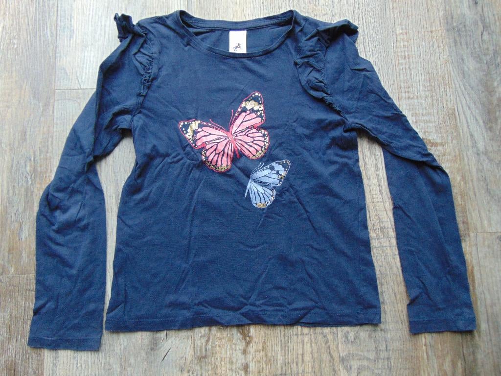 Longsleeve donker blauw vlinders maat 140 C&A T-shirt, Kinderen en Baby's, Kinderkleding | Maat 140, Meisje, Palomino (C&A), Ophalen of Verzenden
