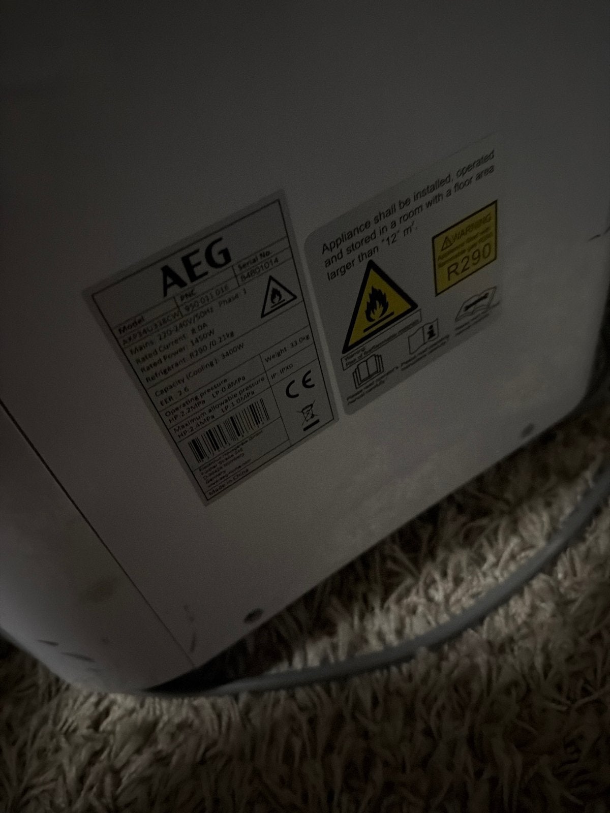 200 VANAVOND OPHALEN AEG Mobiele Airco 12000 btu, Ophalen of Verzenden, Zo goed als nieuw, Koelen en Ontvochtigen, Afstandsbediening