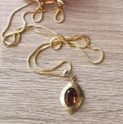vintage hanger met edelsteen aan ketting, Sieraden, Tassen en Uiterlijk, Kettinghangers, Overige voorstellingen, Ophalen of Verzenden