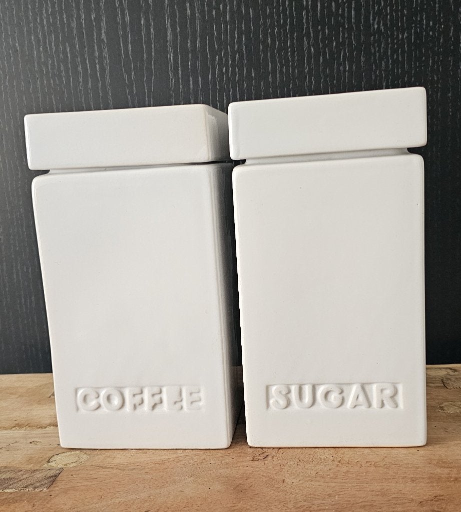 2 LEUKE WITTE VOORRAADPOTTEN, Gebruikt, Ophalen of Verzenden, Voorraadpot, Steen/keramiek
