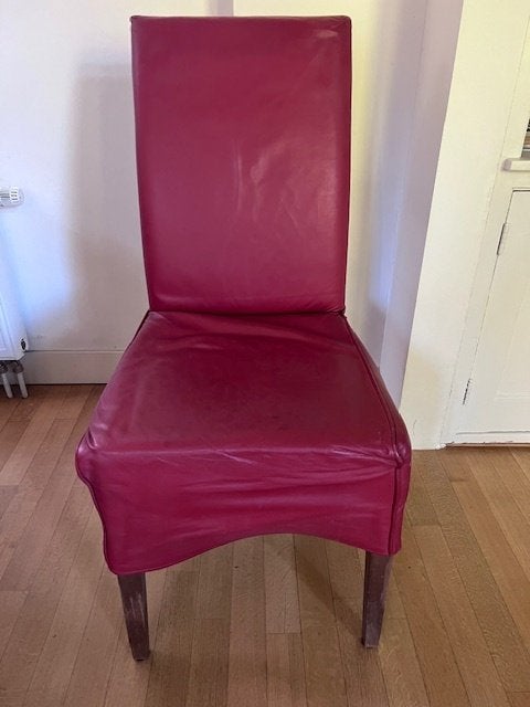 4 eetkamerstoelen roodbruin leer, Huis en Inrichting, Ophalen, Gebruikt, Overige kleuren, Hout