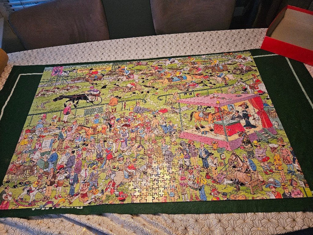 JvH puzzel, de paardenraces,1500st, zgan, Ophalen of Verzenden, 500 t/m 1500 stukjes, Zo goed als nieuw, Legpuzzel
