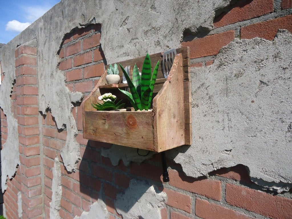 Woonaccessoires - houten vintage decoratie - ophang bak -oud, Ophalen of Verzenden, Gebruikt