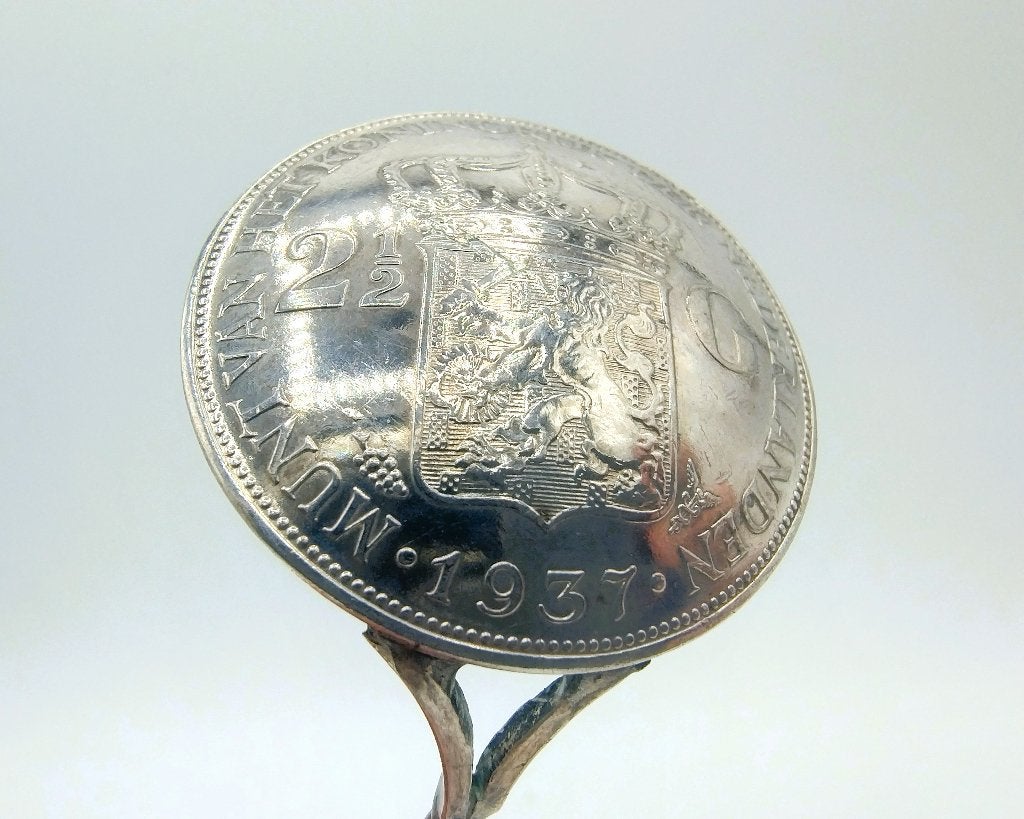 Zilveren muntlepel, Rijksdaalder / gulden Wilhelmina., Verzenden, Zilver, Koningin Wilhelmina, Losse munt