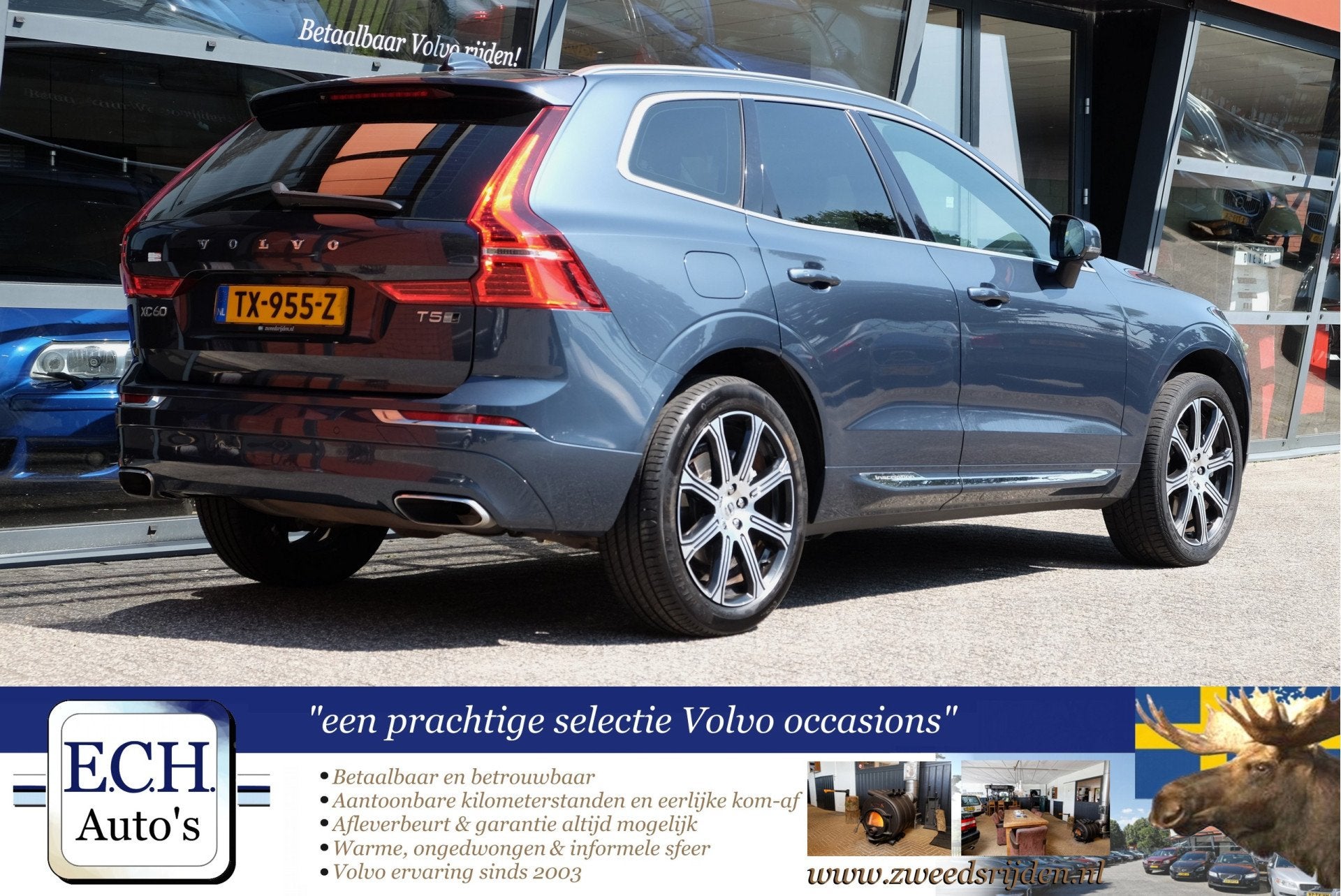 Volvo XC60 2.0 T5 250 pk AWD Inscription, Leer, Apple CarPla, Auto's, Automaat, Gebruikt, 4 cilinders, Blauw