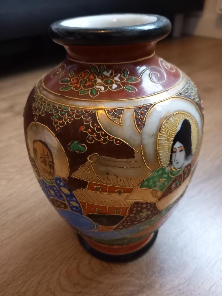 Antieke Satsuma Moriage-vaas porselein, Ophalen of Verzenden