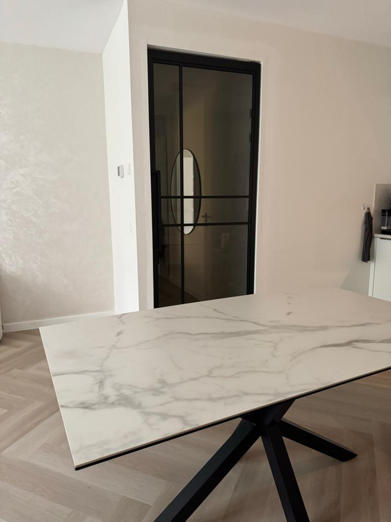 Eettafel Keramiek met marmerlook, Huis en Inrichting, Tafels | Eettafels, Ophalen, 50 tot 100 cm, Zo goed als nieuw, Vijf personen of meer