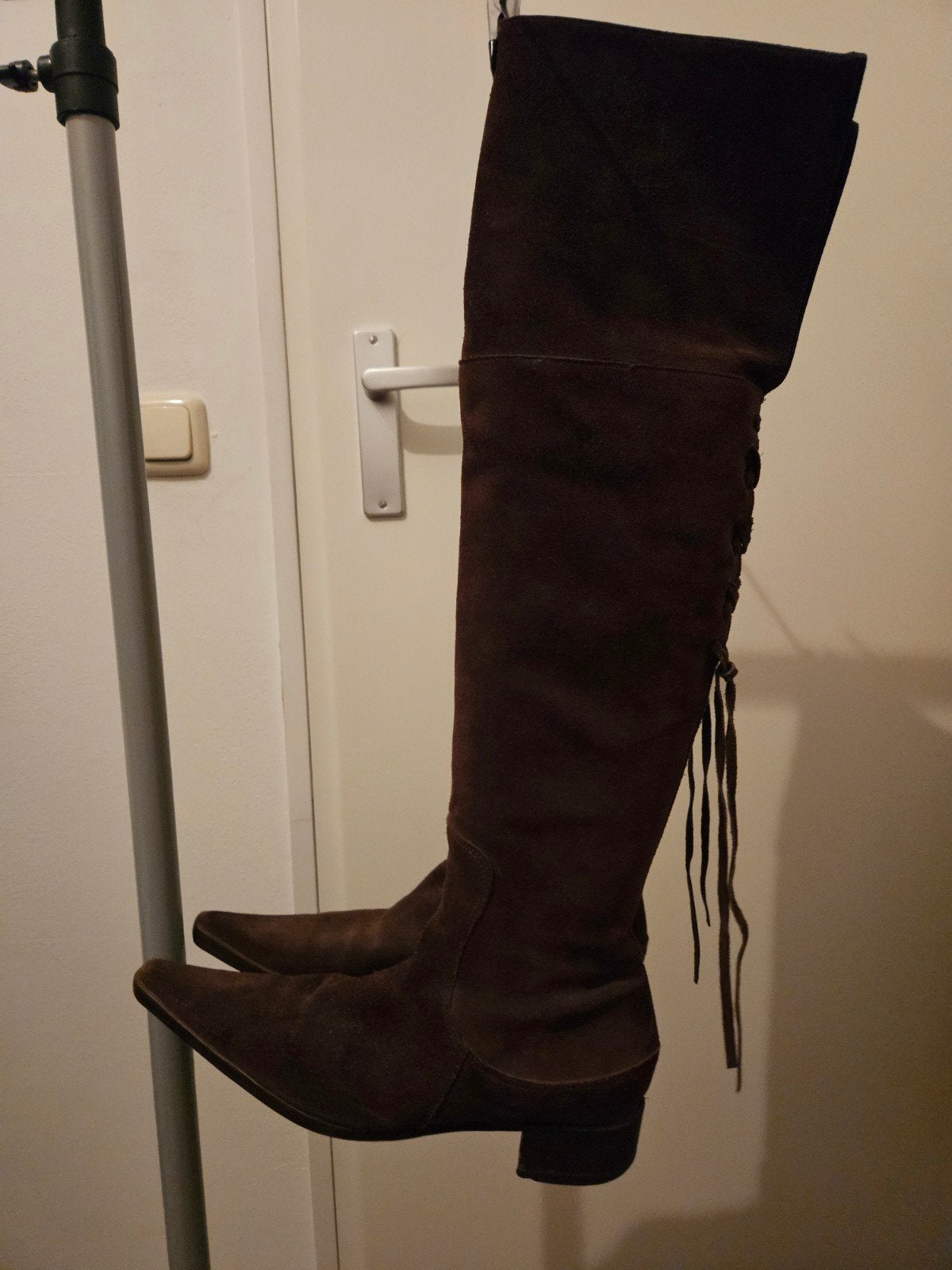 Suède Bruine Lange Laarzen Dick Boons Franjes Boho, Hoge laarzen, Bruin, Ophalen of Verzenden, Zo goed als nieuw