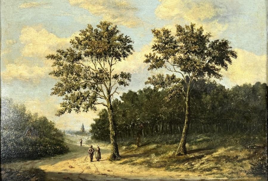 1400. Olieverfschilderij – boslandschap, 20e eeuw, Antiek en Kunst, Kunst | Schilderijen | Klassiek, Ophalen of Verzenden
