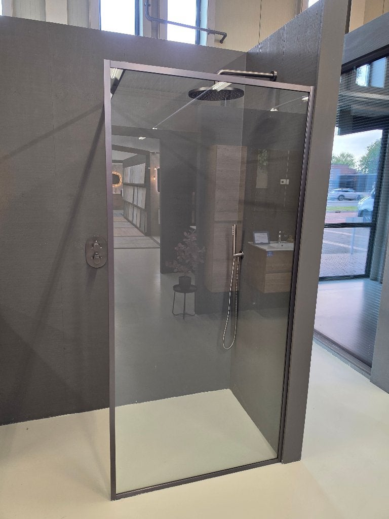 Inloopdouche framed gun metal, Ophalen, Zo goed als nieuw, Glas, Douche