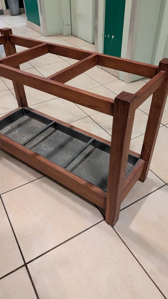 Vintage houten paraplubak met zinken lekbak, Huis en Inrichting, Woonaccessoires | Overige, Gebruikt, Ophalen of Verzenden, Bruin