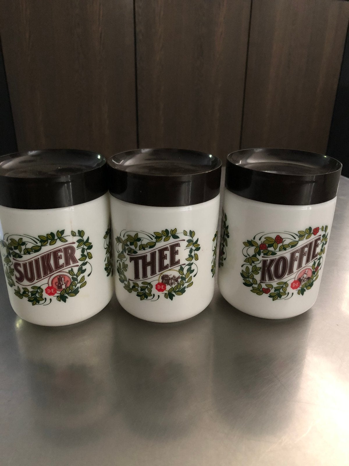 Vintage voorraadpotten van douwe egberts, Huis en Inrichting, Ophalen of Verzenden, Zo goed als nieuw, Overige materialen, Pot, Bus of Blik