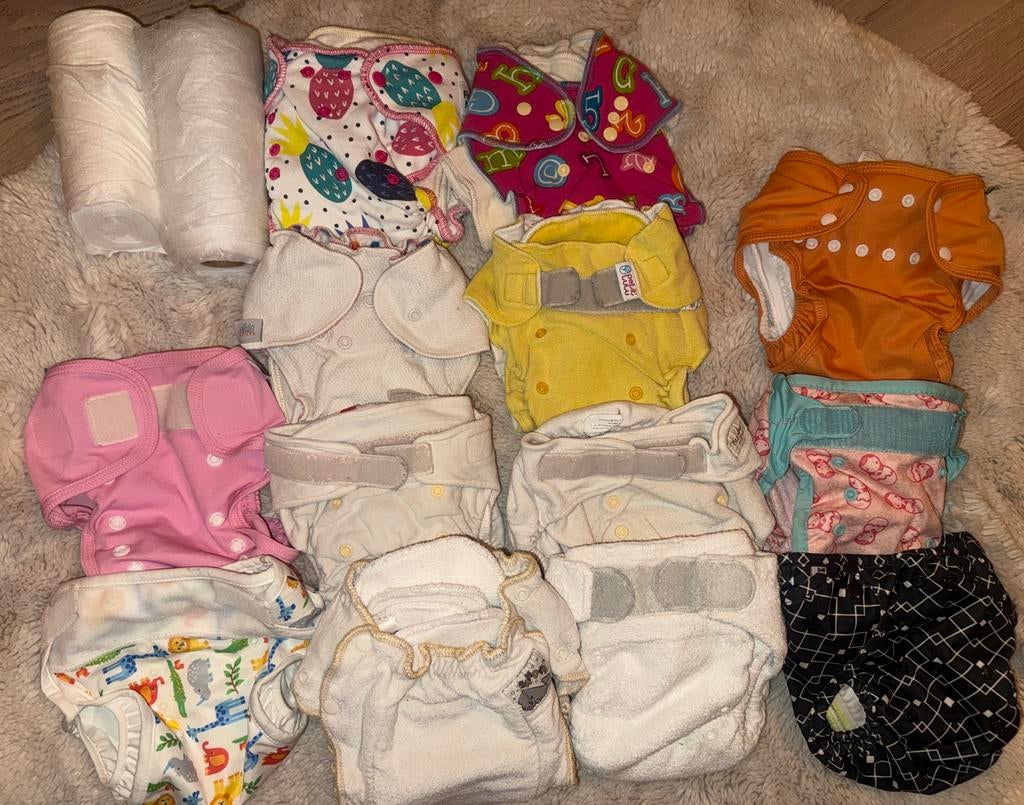 Groot pakket wasbare luiers: Huda, Petit Lulu, Imse Vimse, Ophalen of Verzenden, Zo goed als nieuw