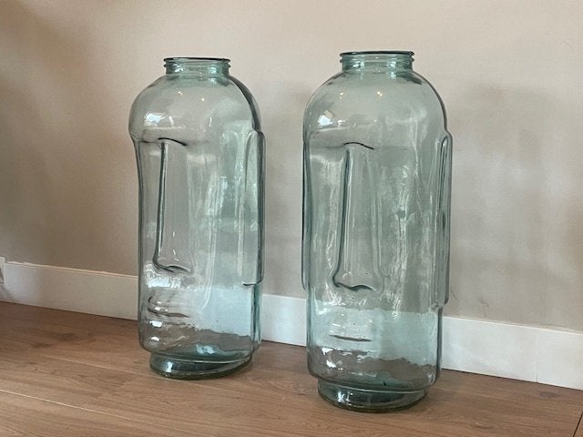 Set van 2 glazen vazen met gezicht - Moai stijl, Ophalen, Bruin, Geschikt voor buiten, 70 cm