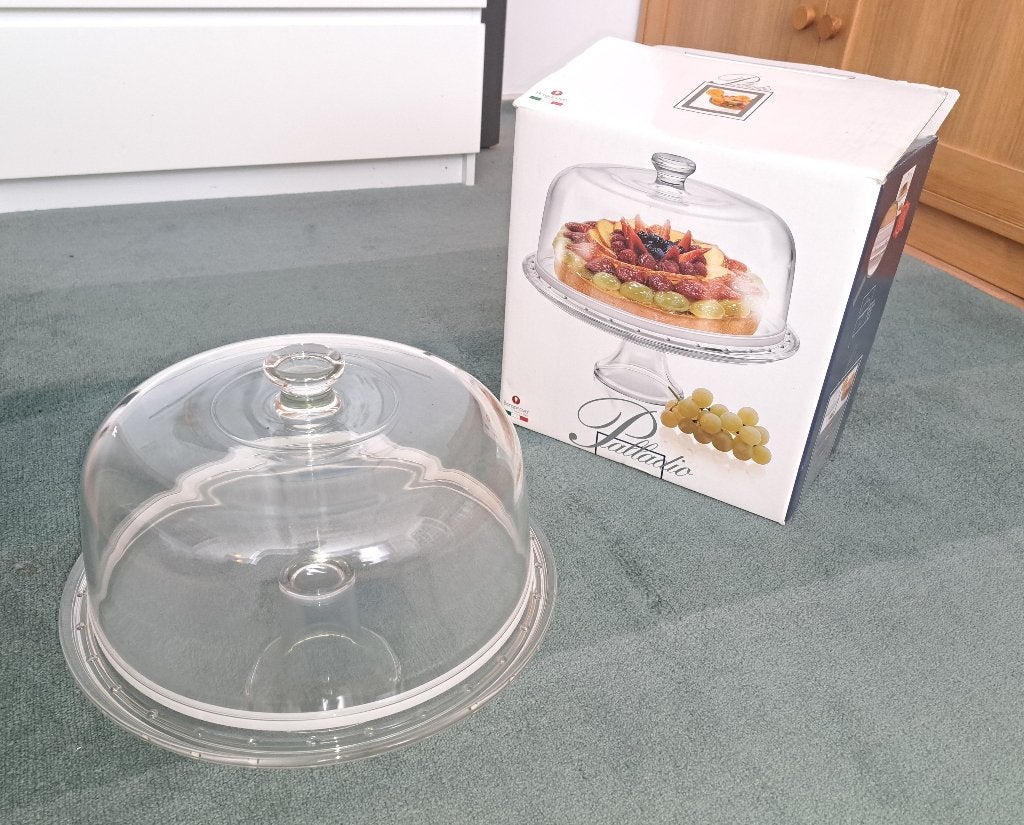 Glazen Borgonovo taartschotel, tevens fruitschaal, Taartplateau, Glas, Nieuw, Ophalen of Verzenden