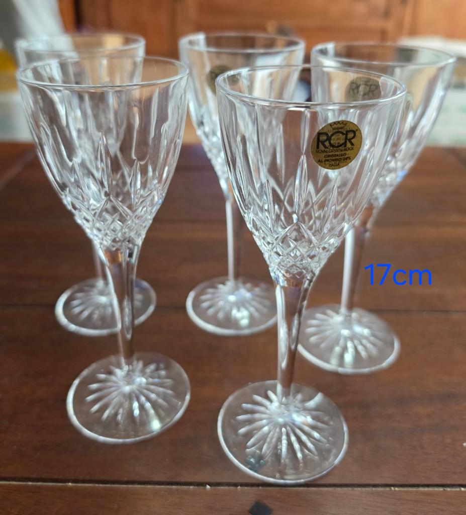 Set van 5 RCR Italiaanse kristallen wijnglazen, 17cm, Antiek en Kunst, Antiek | Glas en Kristal, Ophalen of Verzenden