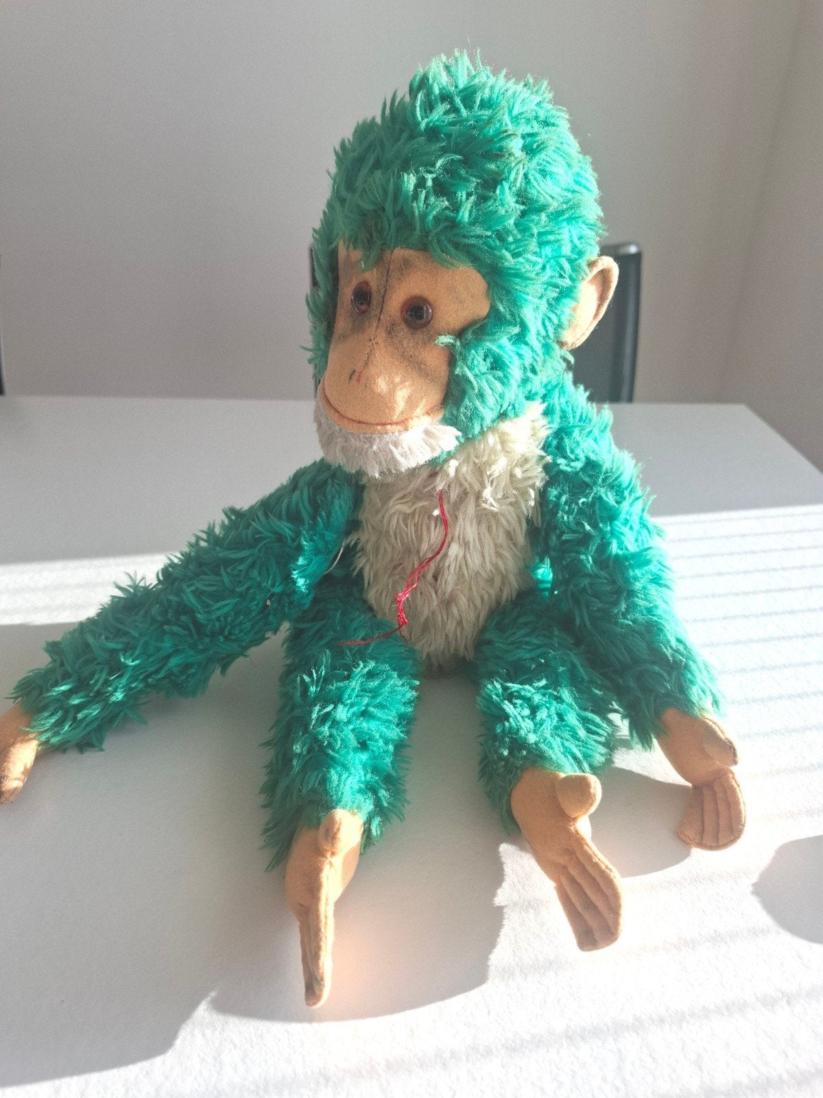 Vintage Knalgroene Aap Knuffel - 50-60jaren, Antiek en Kunst, Ophalen of Verzenden