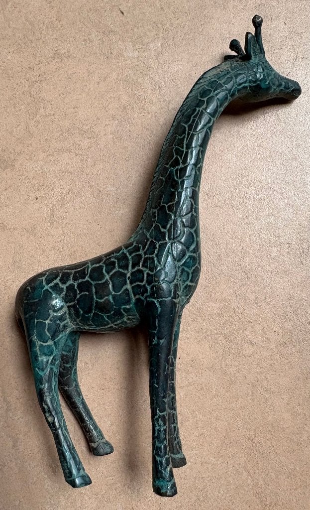 Fraaie bronzen giraffe, 15 cm, Minder dan 20 cm, Ophalen of Verzenden, Beeld, Gepatineerd