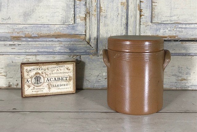 Franse bruine grès olijven pot met deksel, Ophalen of Verzenden