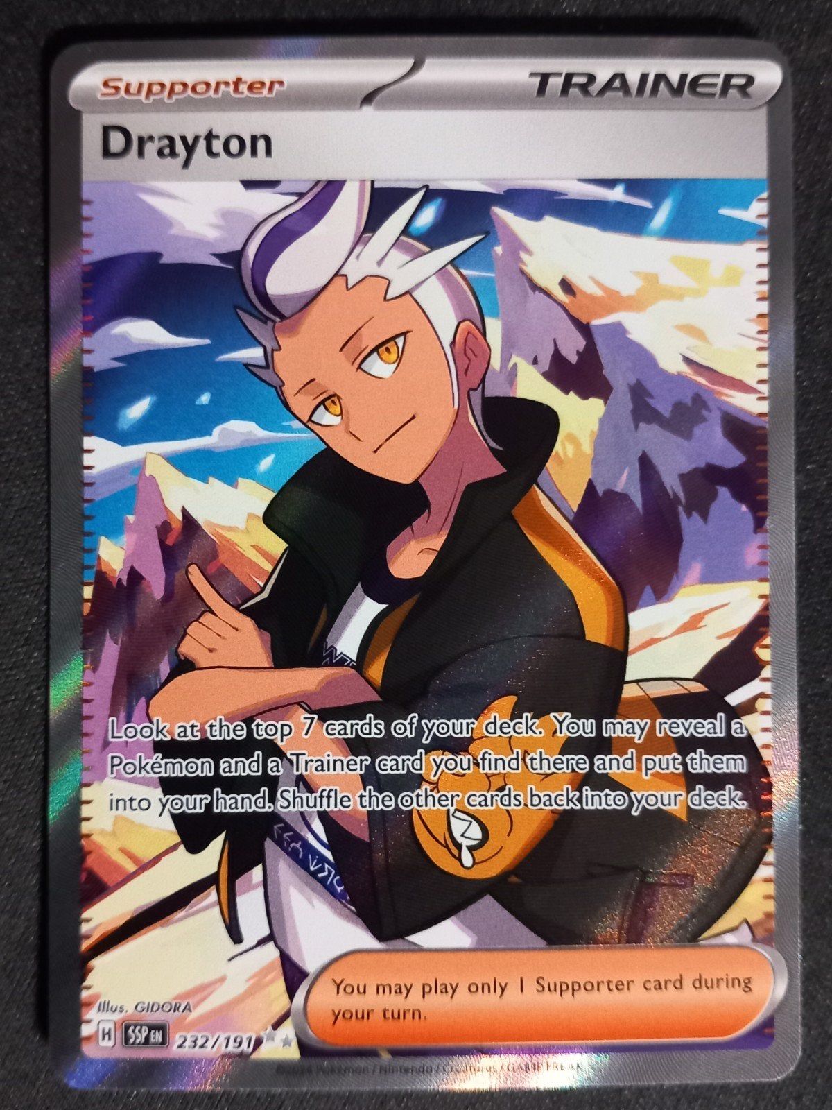 Pokemon Drayton 232/191 Surging Sparks Full Art NM, Verzenden, Zo goed als nieuw, Losse kaart, Foil