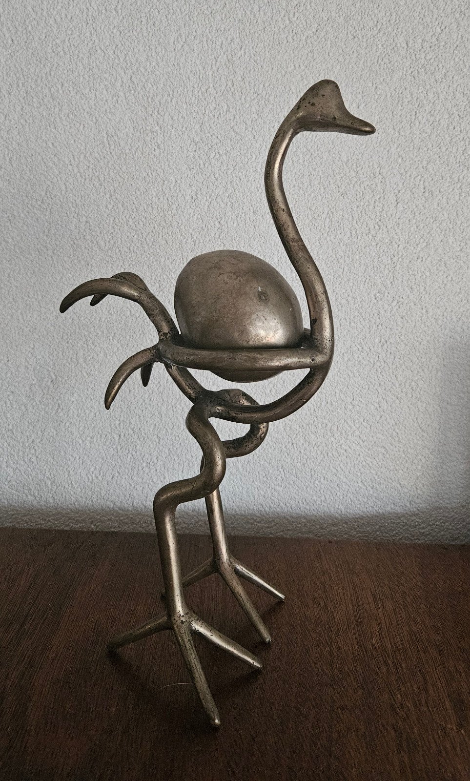 Vintage Messing Struisvogel Sculptuur met Ei – Jaren 70, Ophalen of Verzenden